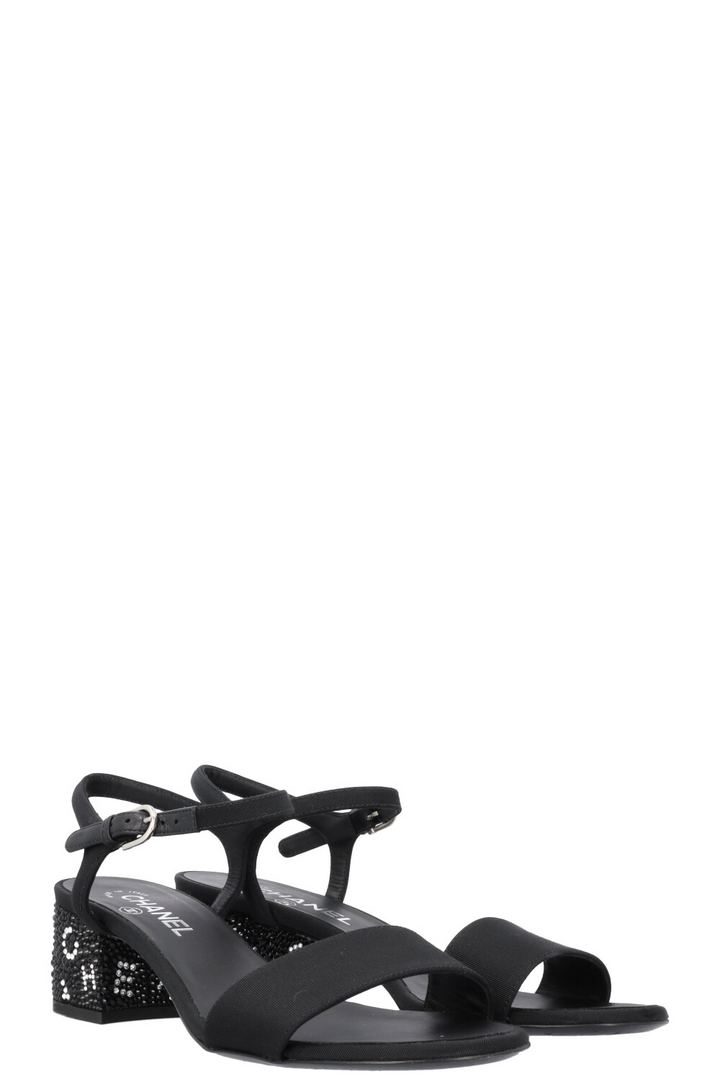 CHANEL Crystal Heel Sandals Black 2024