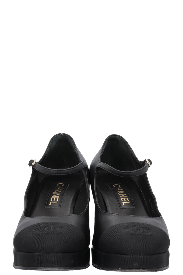 CHANEL Grossgrain CC Plateau Mary Janes Black