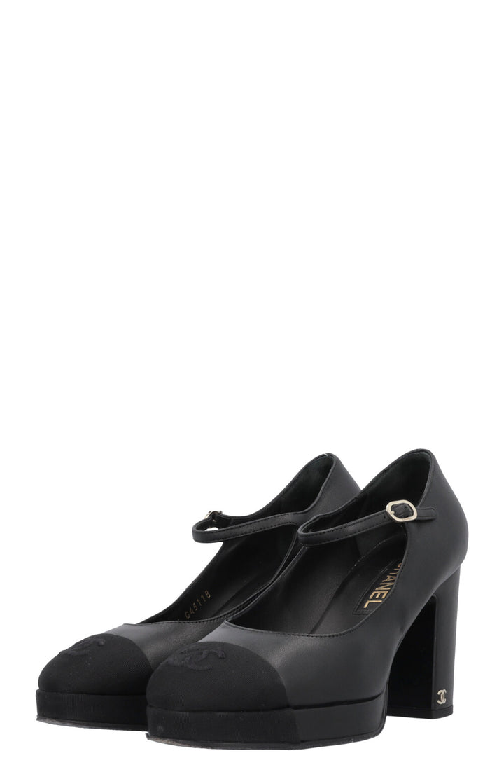CHANEL Grossgrain CC Plateau Mary Janes Black