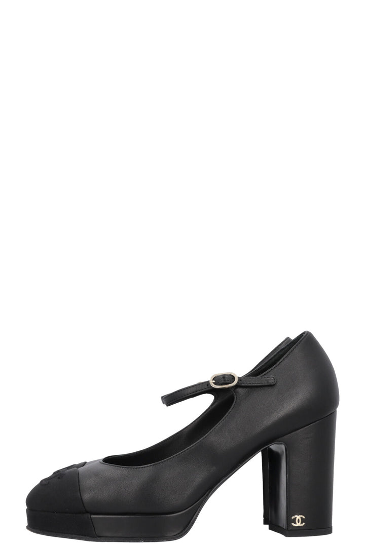 CHANEL Grossgrain CC Plateau Mary Janes Black