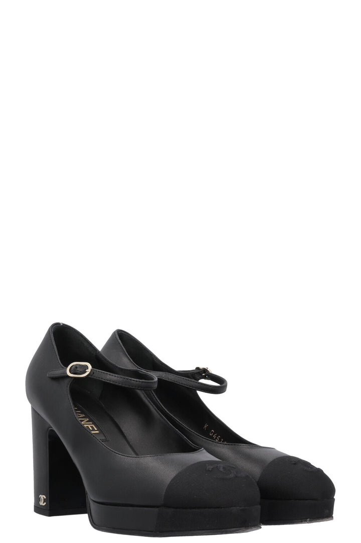 CHANEL Grossgrain CC Plateau Mary Janes Black