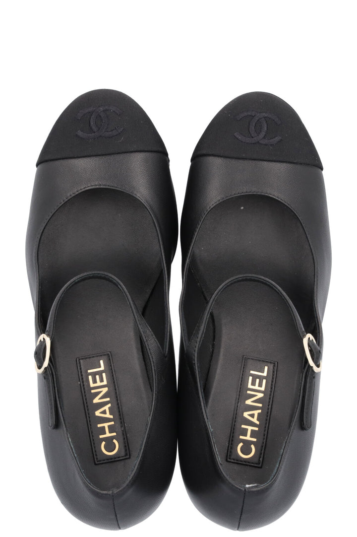 CHANEL Grossgrain CC Plateau Mary Janes Black