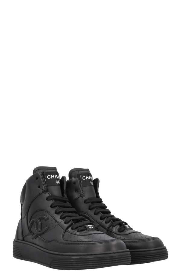 CHANEL High Top Sneaker Black Leather