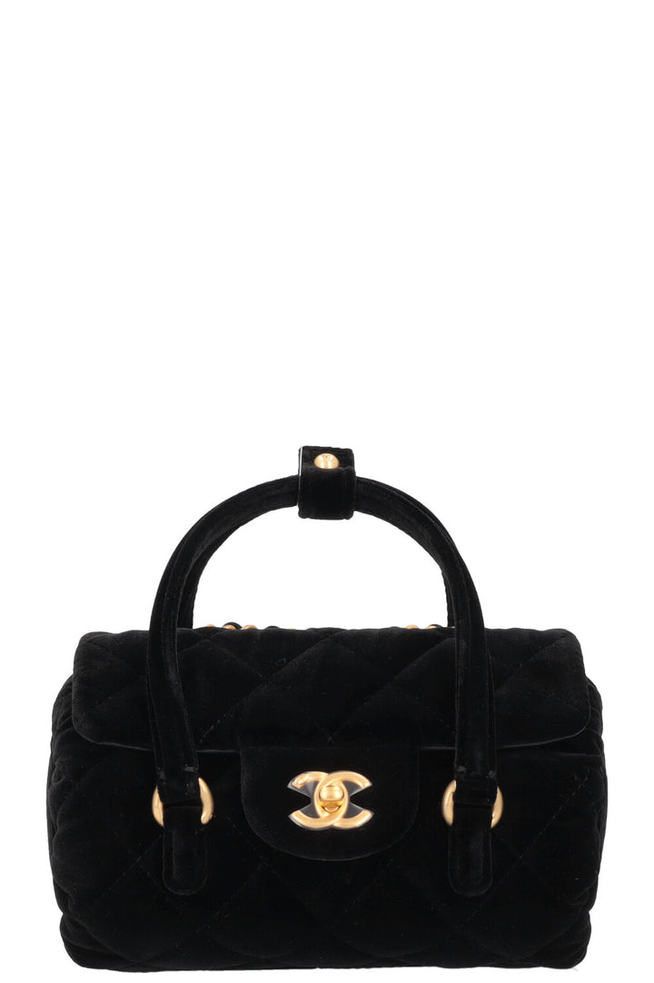 CHANEL Micro Bowling Bag Velvet Black