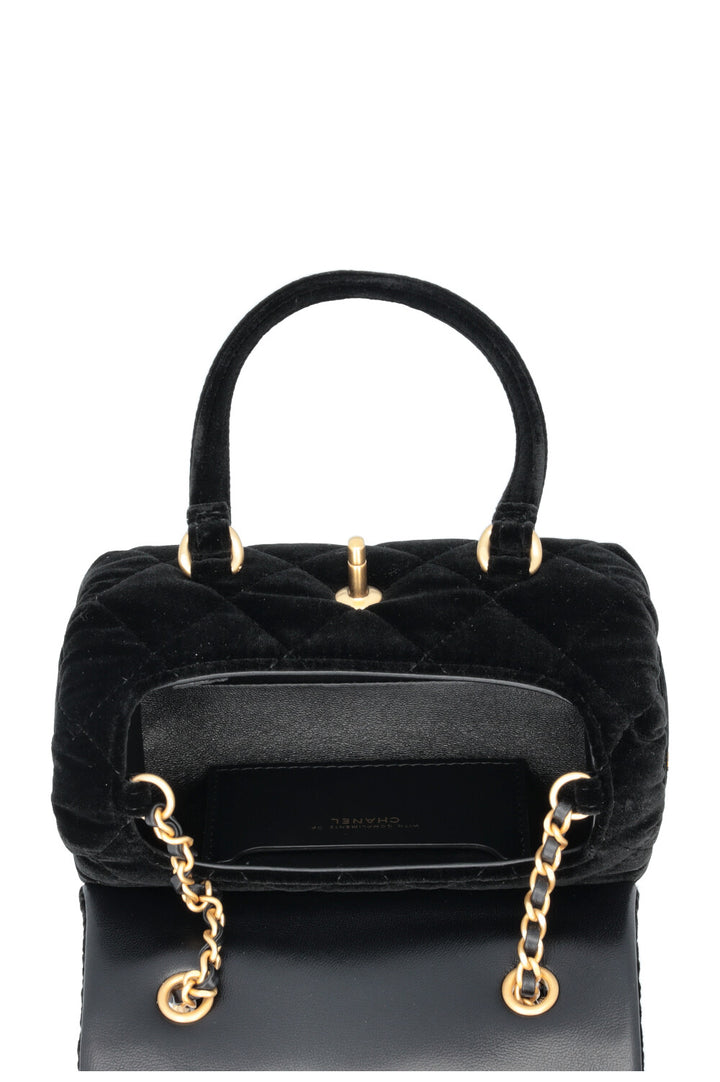 CHANEL Micro Bowling Bag Velvet Black