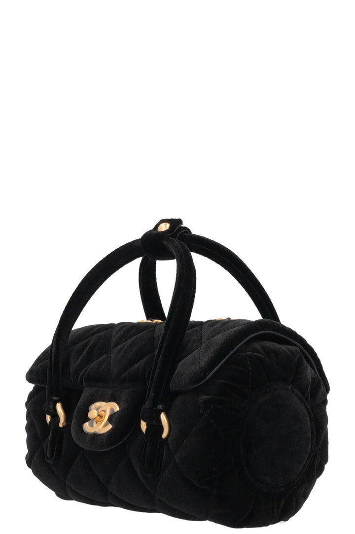 CHANEL Micro Bowling Bag Velvet Black