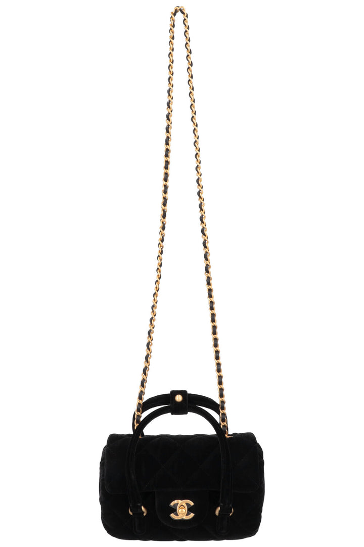 CHANEL Micro Bowling Bag Velvet Black