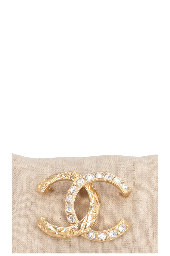 Broche CHANEL CC Cristaux Doré