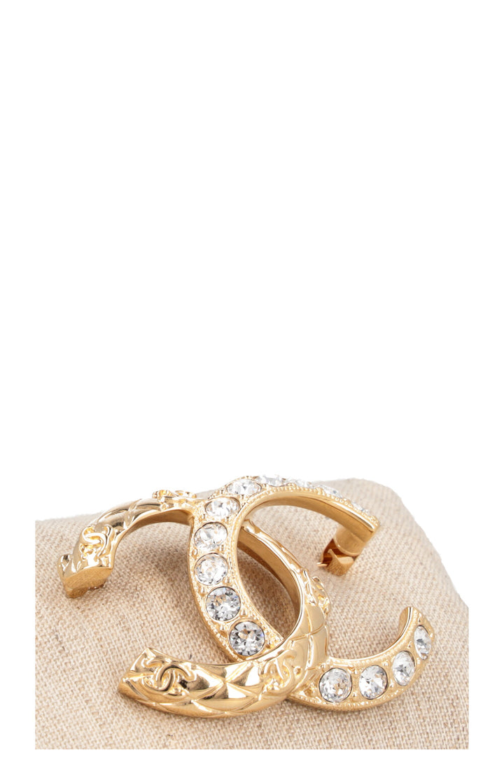 Broche CHANEL CC Cristaux Doré