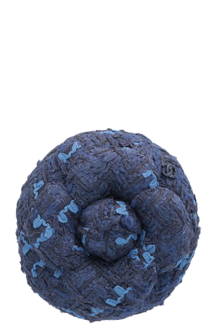Broche Camélia CHANEL Tweed Bleu