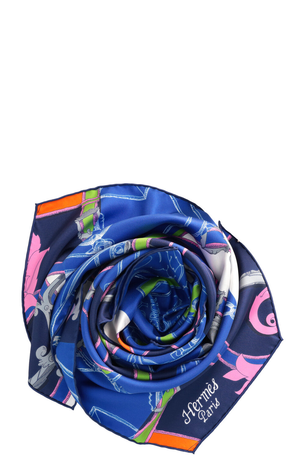 HERMÈS Long Scarf Navy L'Instruction du Roy