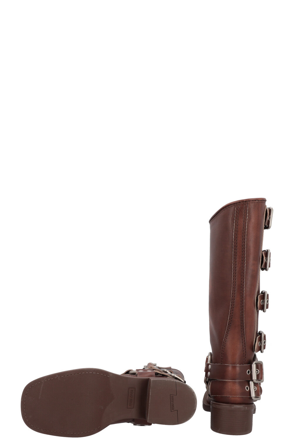 MIUMIU Bottes de motard à boucles avec harnais Marron – REAWAKE