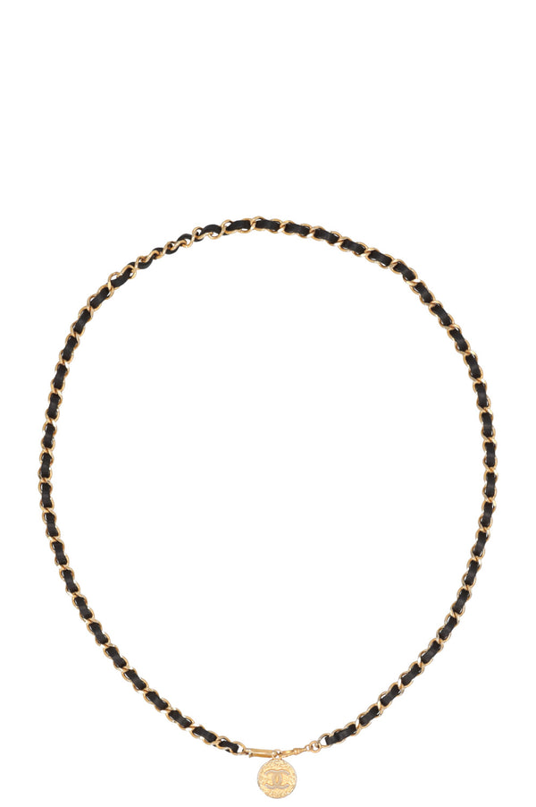 CHANEL Ceinture Chaine Or et Cuir Noir 82