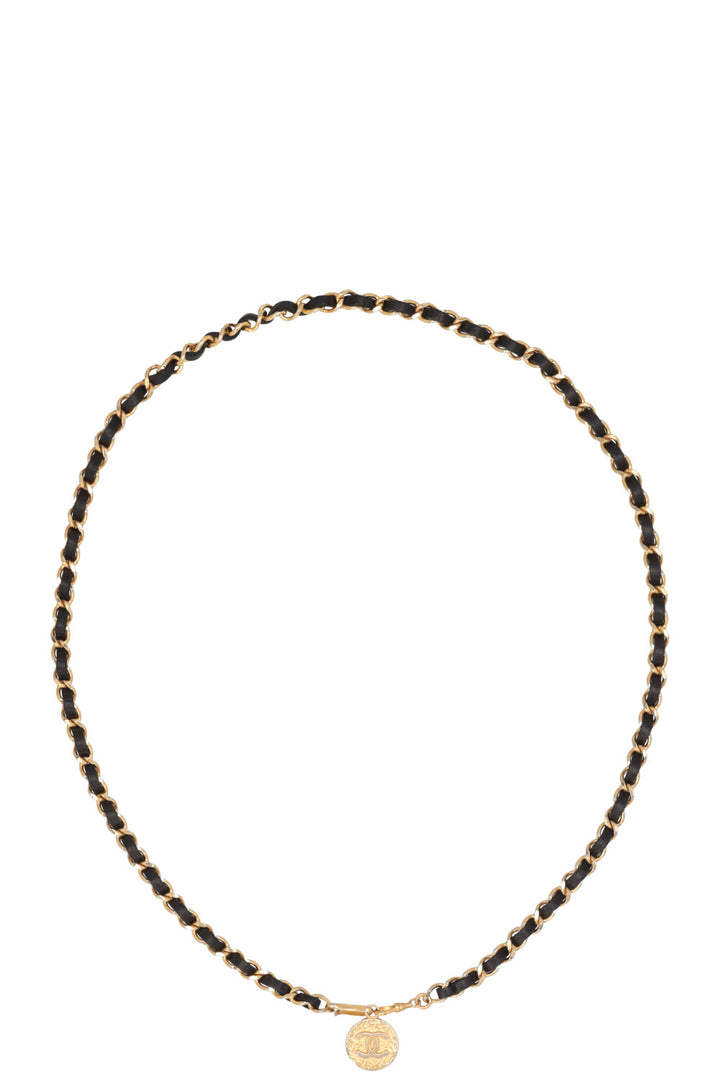 CHANEL Chain Belt Gold and Black Leather 1982