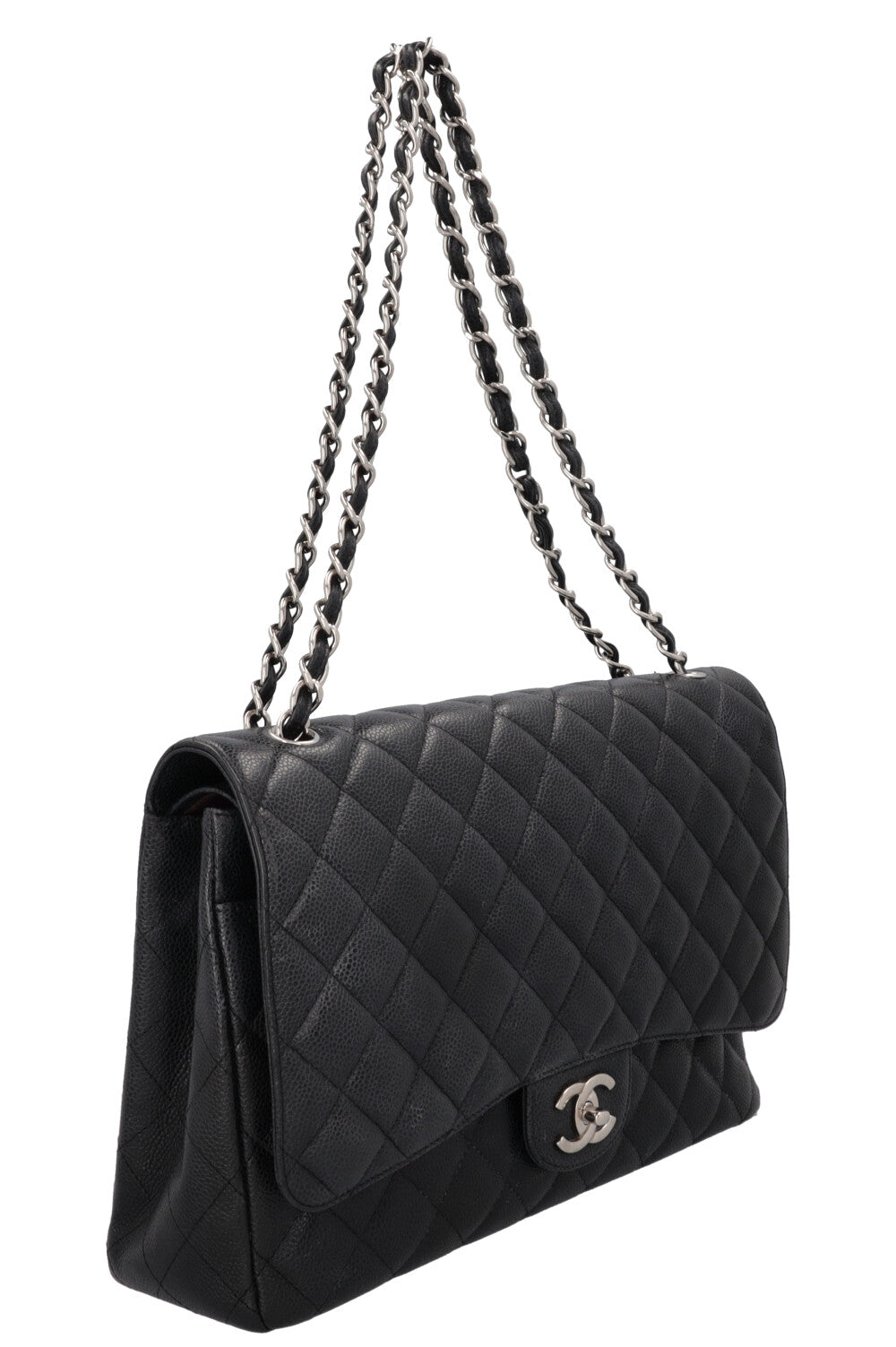 CHANEL Maxi Double Flap Bag Black Caviar