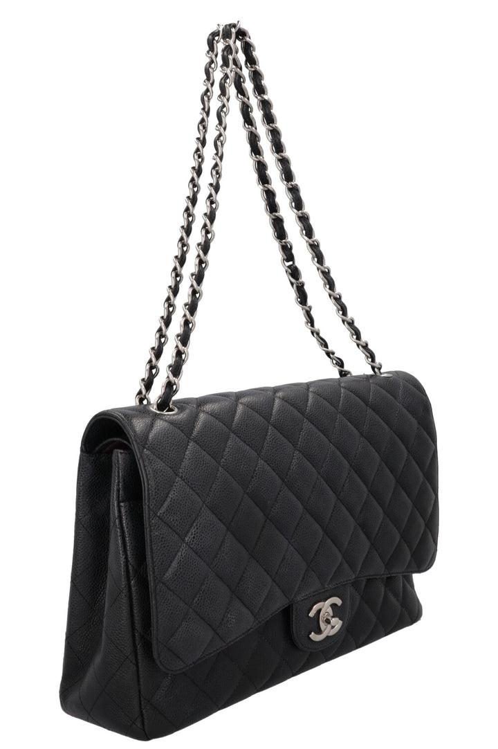 CHANEL Maxi Double Flap Bag Black Caviar