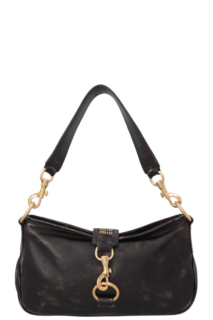 MIUMIU Distressed Carabiner Shoulder Bag Brown