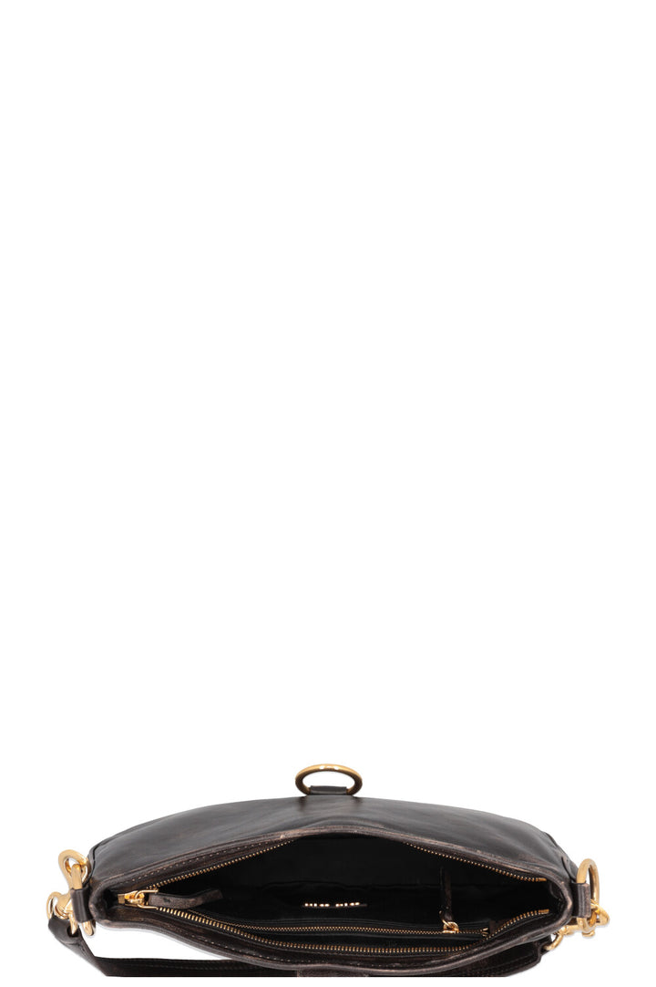 MIUMIU Distressed Carabiner Shoulder Bag Brown