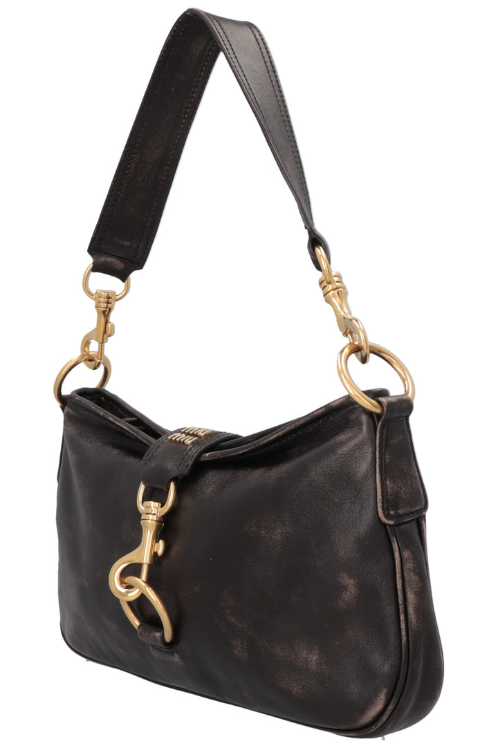 MIUMIU Distressed Carabiner Shoulder Bag Brown