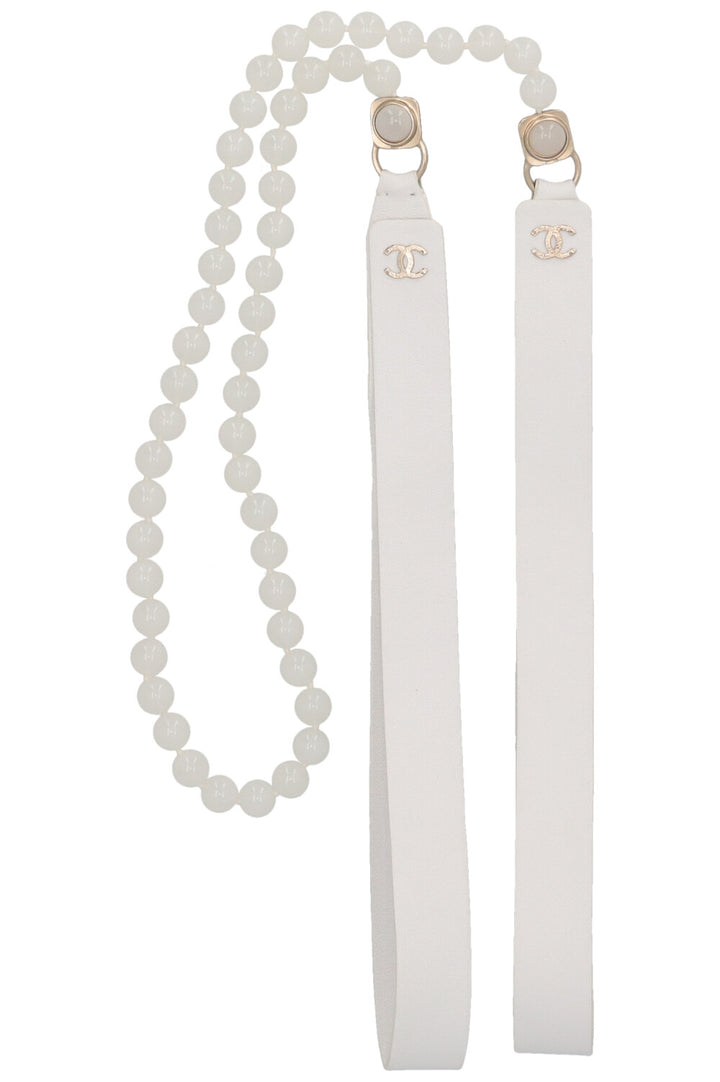 CHANEL Leather Pearl Belt White
