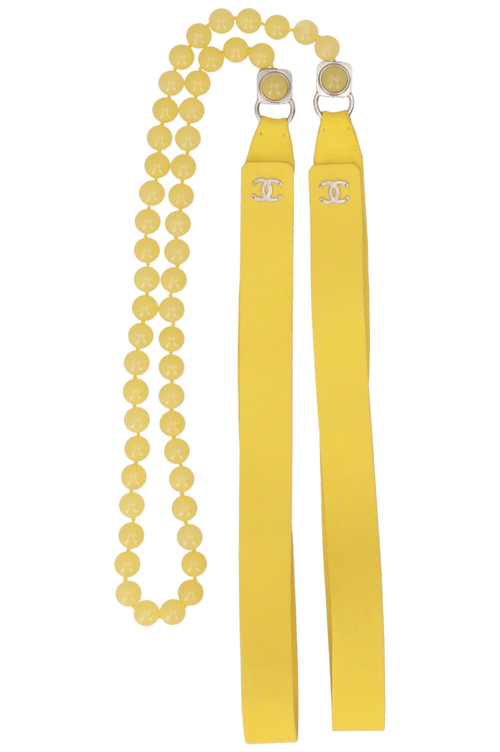 CHANEL Leather Pearl Belt Yellow