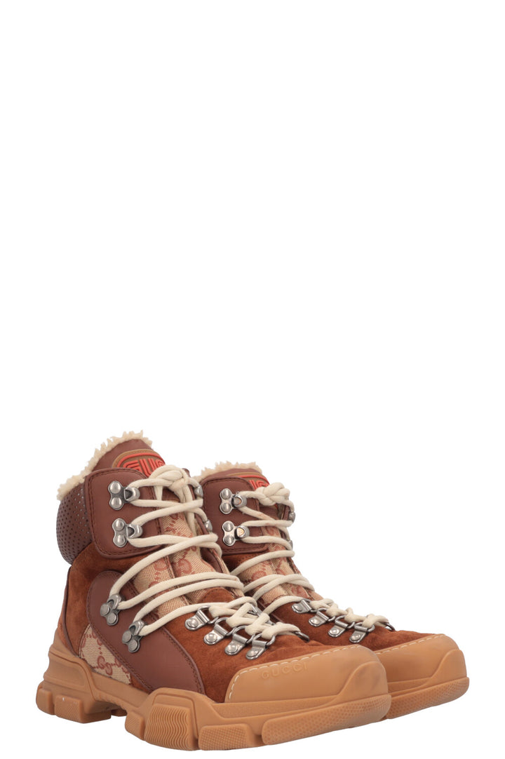 GUCCI Shearling Flashtrek High Top Boots Canvas