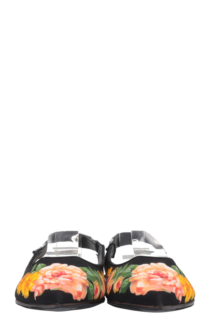 DOLCE&GABBANA Floral Flats Black Canvas