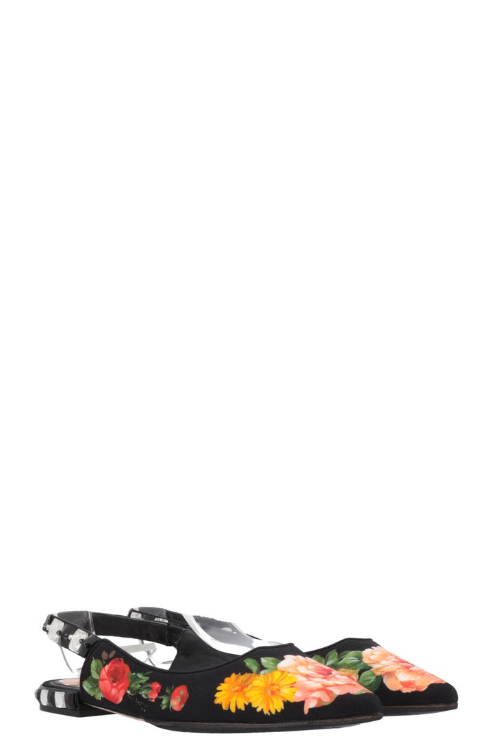 DOLCE&GABBANA Floral Flats Black Canvas