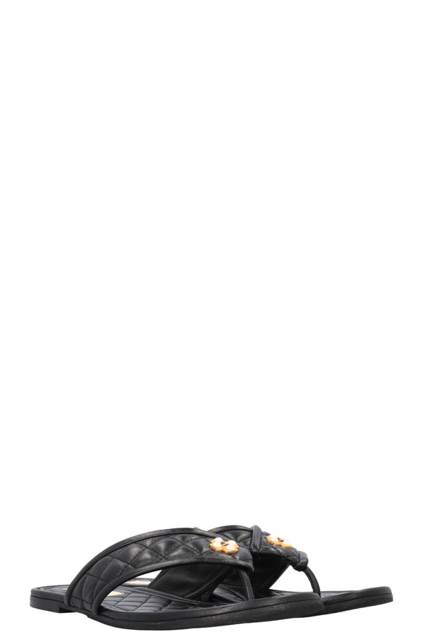 CHANEL Shamrock Flats Leather Black