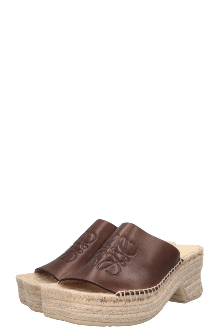 LOEWE Espadrilles à talon Petal en cuir marron