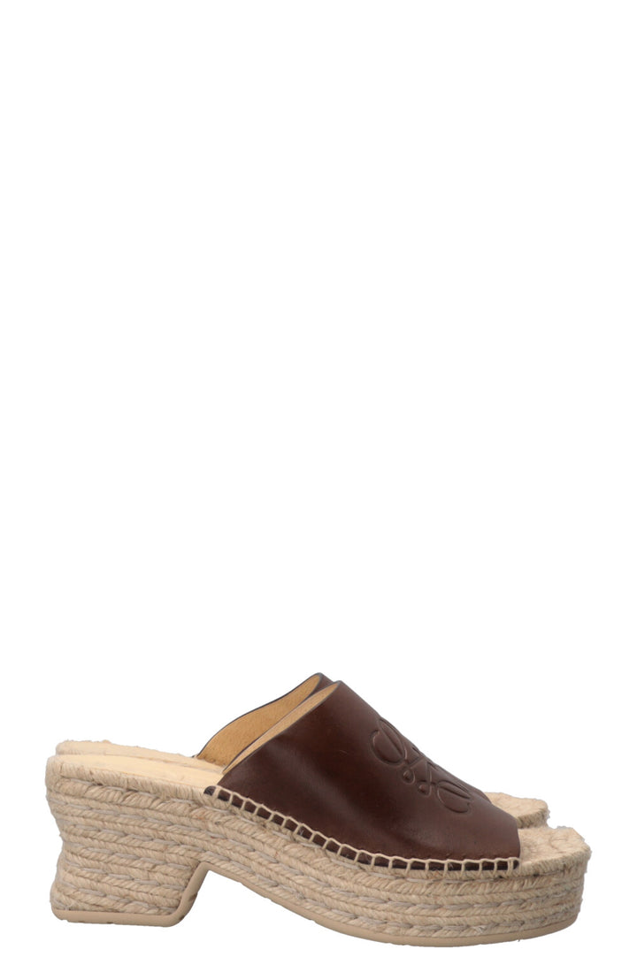 LOEWE Espadrilles à talon Petal en cuir marron