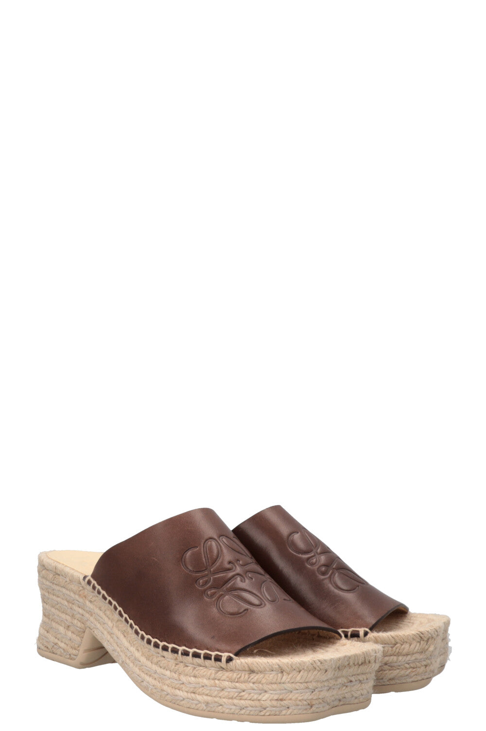 LOEWE Espadrilles à talon Petal en cuir marron