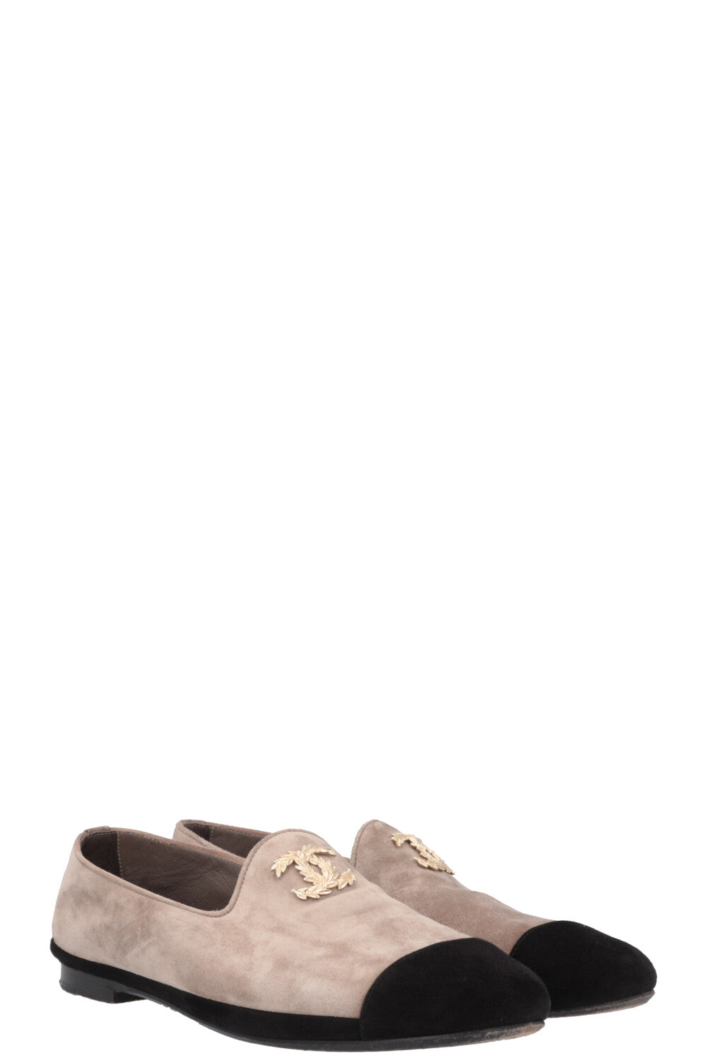 CHANEL CC Flats Suede Brown Black