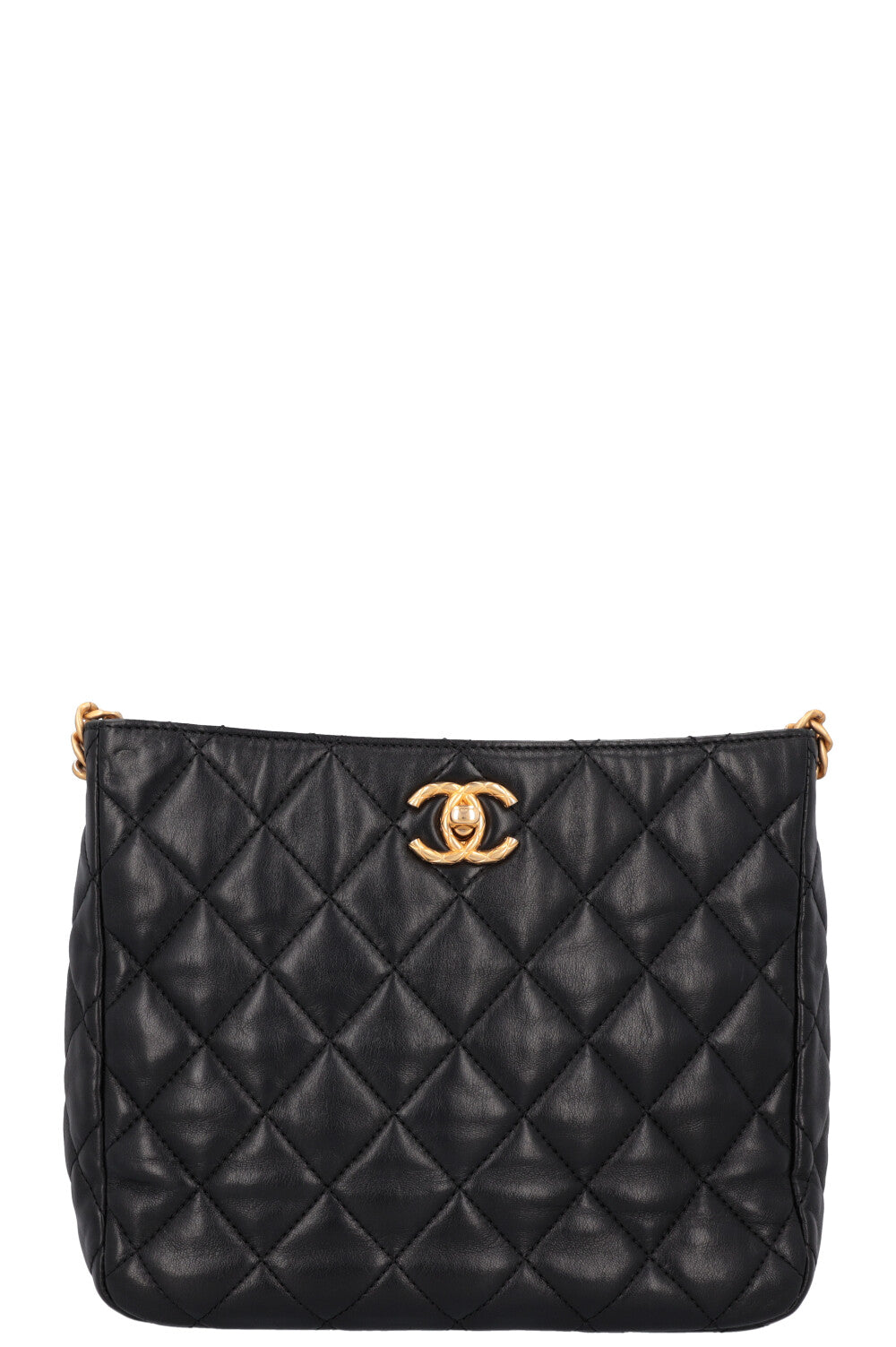 CHANEL Pearl Crush Quilted Hobo Bag Leather Black