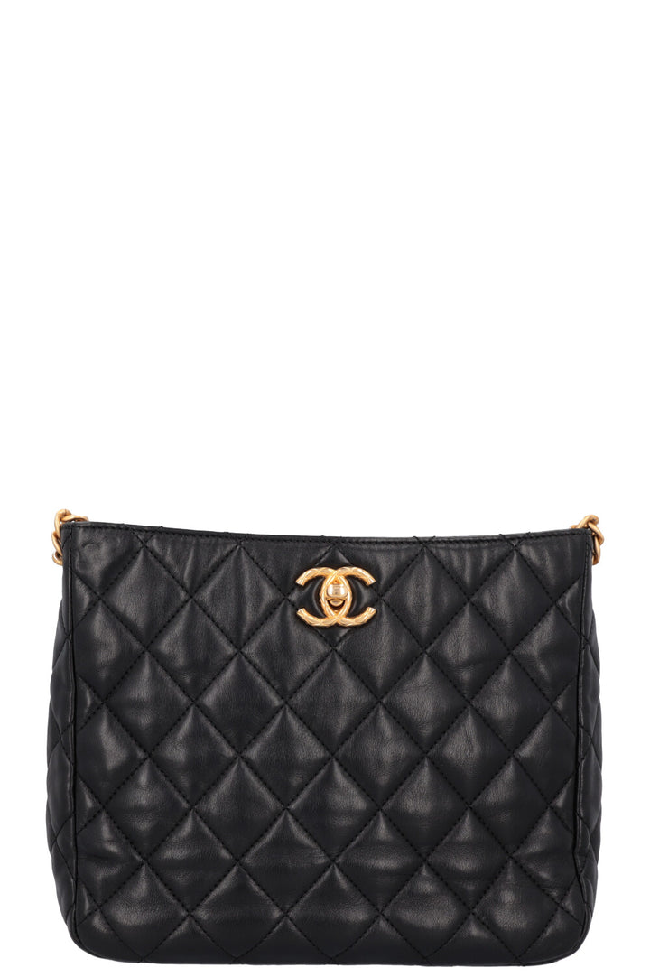 CHANEL Pearl Crush Quilted Hobo Bag Leather Black