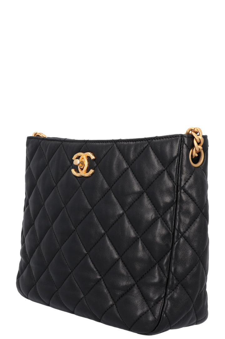 CHANEL Pearl Crush Quilted Hobo Bag Leather Black