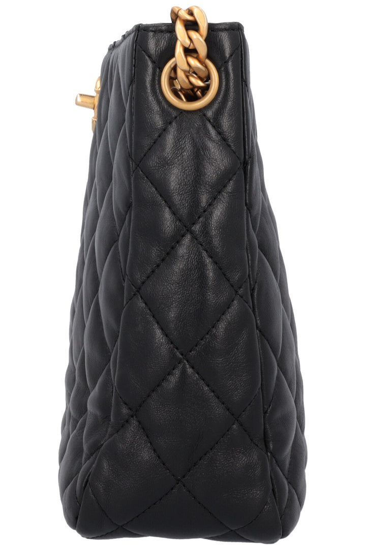 CHANEL Pearl Crush Quilted Hobo Bag Leather Black