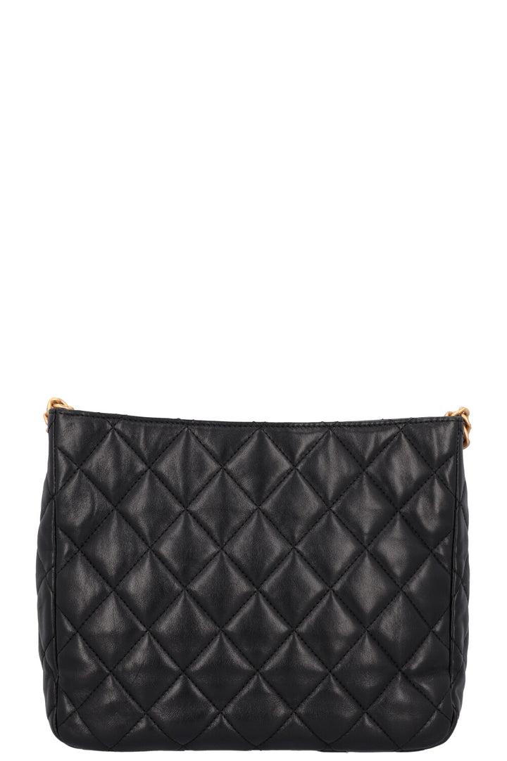 CHANEL Pearl Crush Quilted Hobo Bag Leather Black