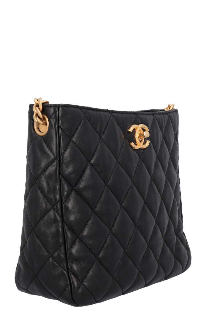 CHANEL Pearl Crush Quilted Hobo Bag Leather Black