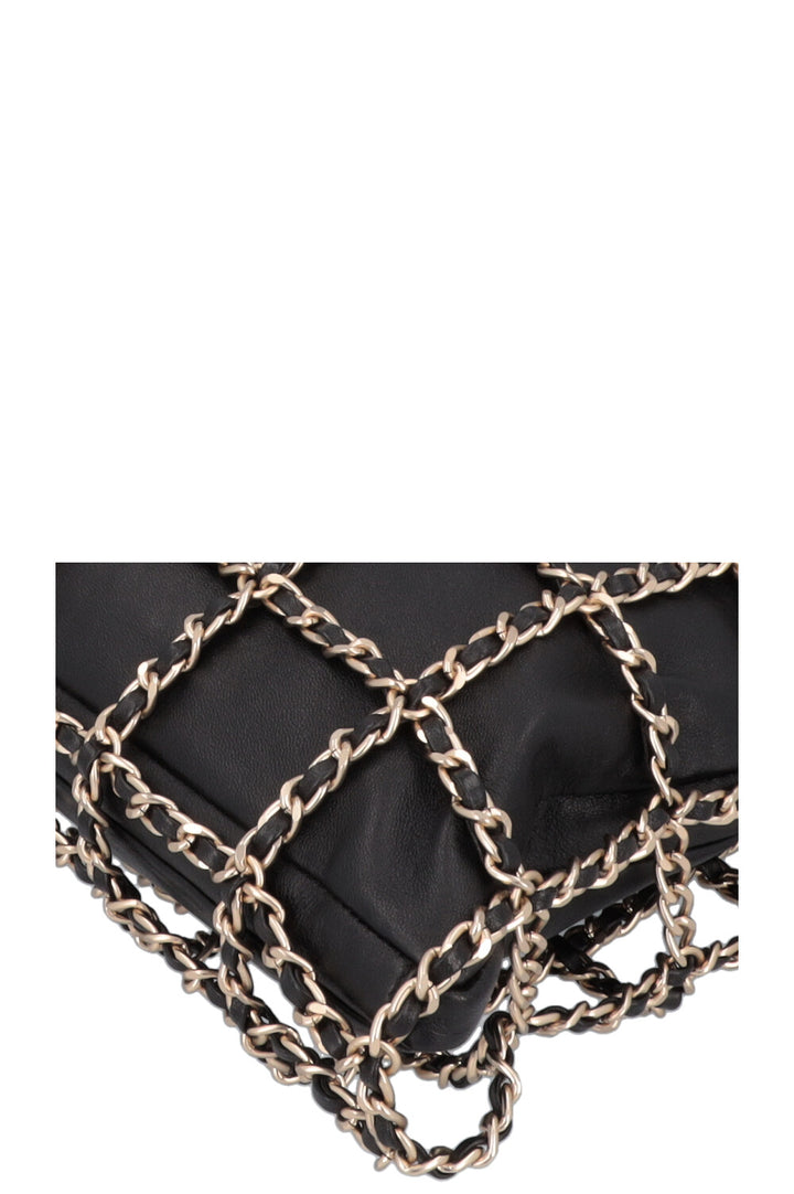 CHANEL Chain Tote Bag Leather Black
