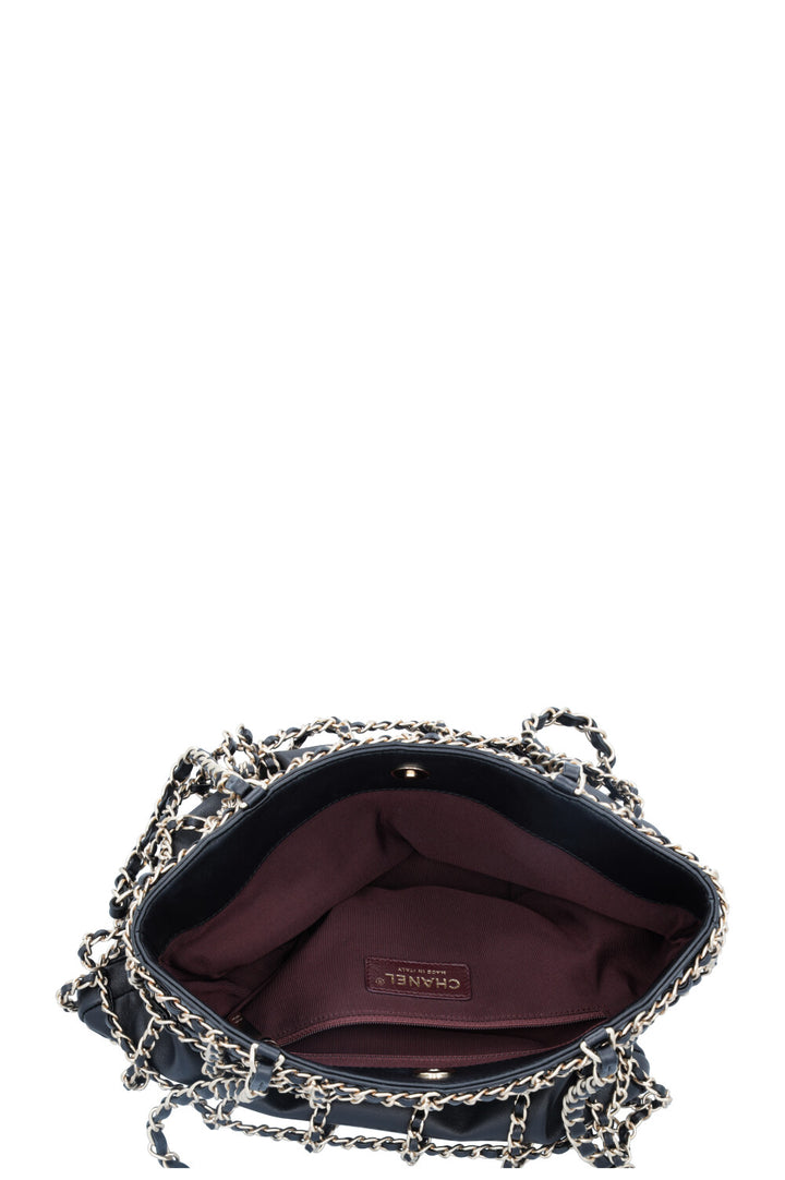 CHANEL Chain Tote Bag Leather Black