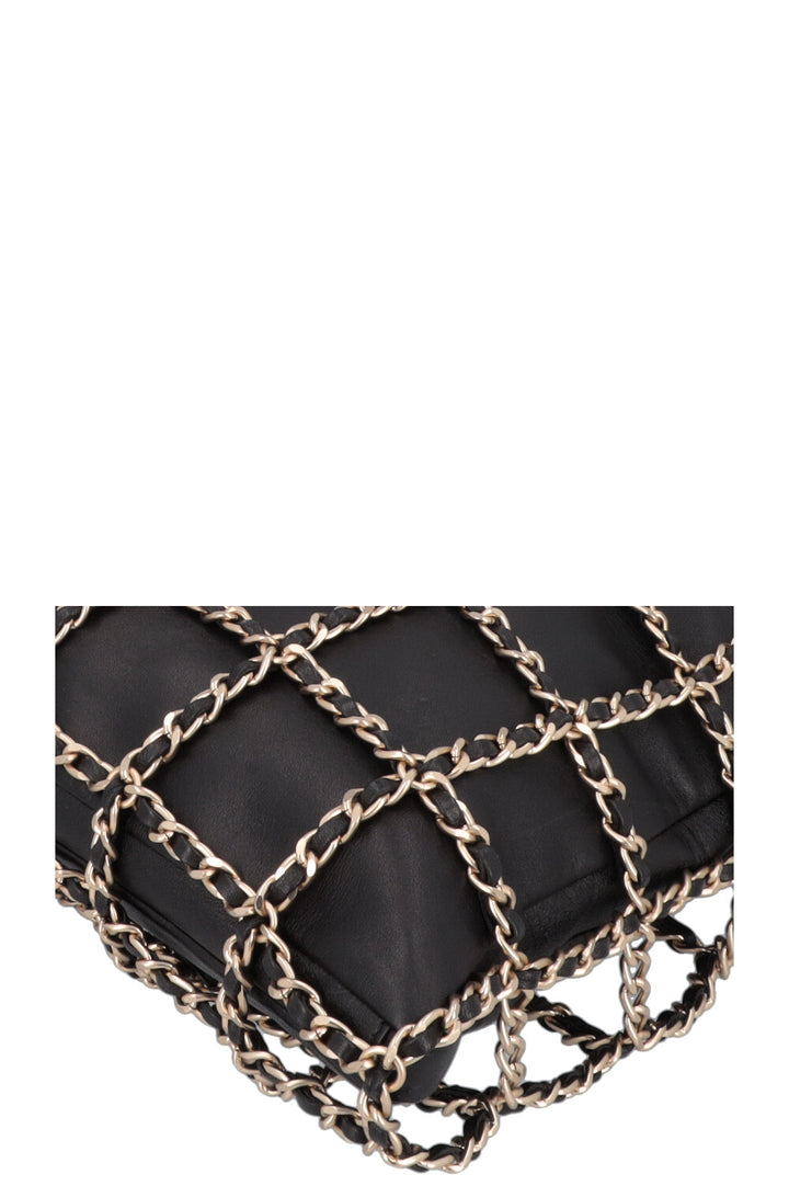 CHANEL Chain Tote Bag Leather Black