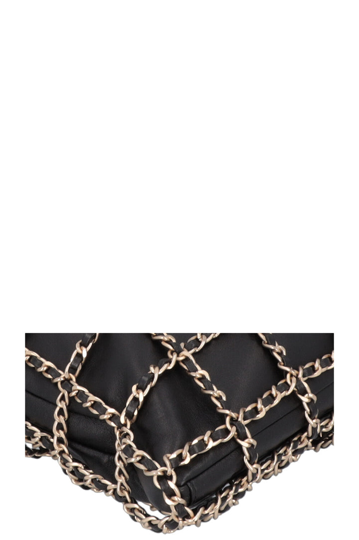 CHANEL Chain Tote Bag Leather Black