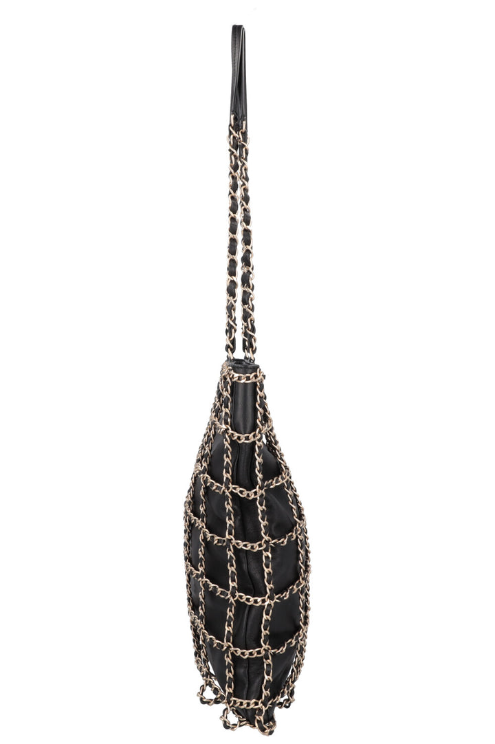 CHANEL Chain Tote Bag Leather Black