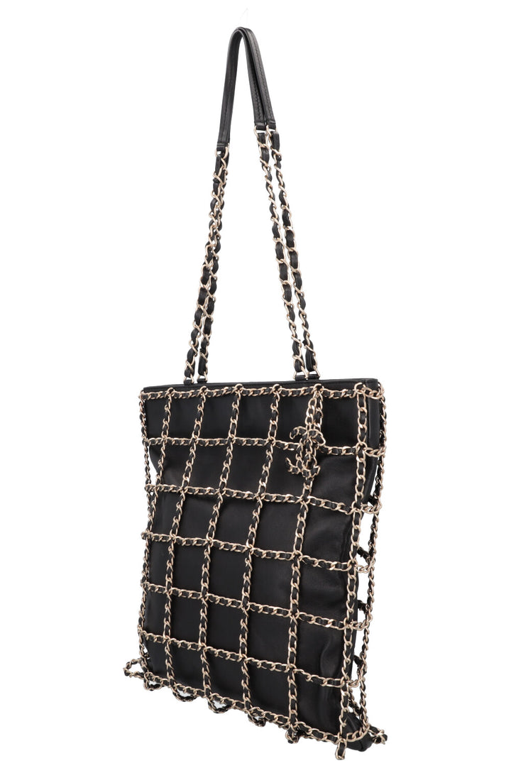 CHANEL Chain Tote Bag Leather Black