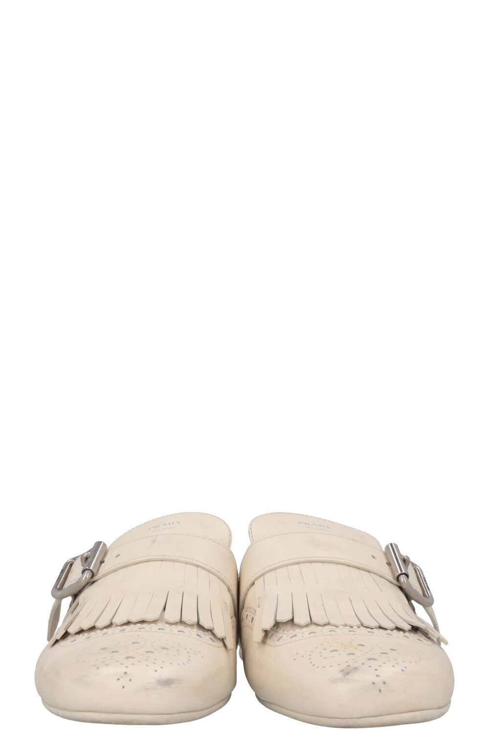 PRADA Mules Shuffle Cuir Blanc