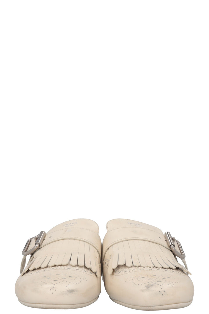 PRADA Mules Shuffle Cuir Blanc