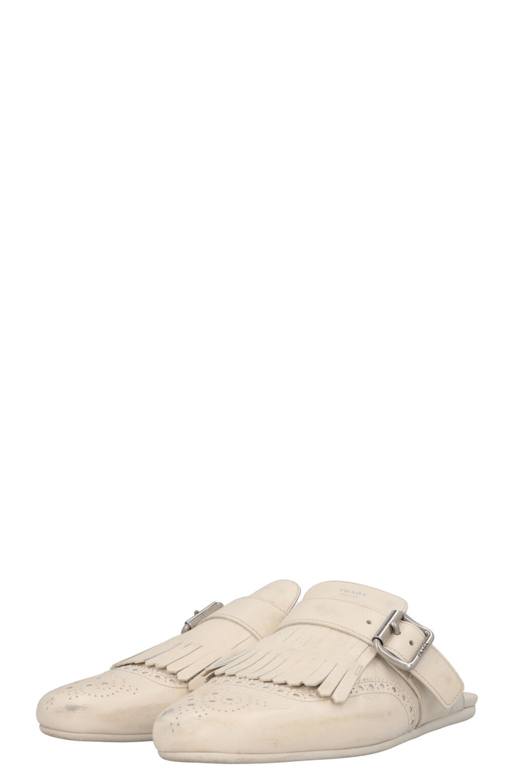 PRADA Mules Shuffle Cuir Blanc