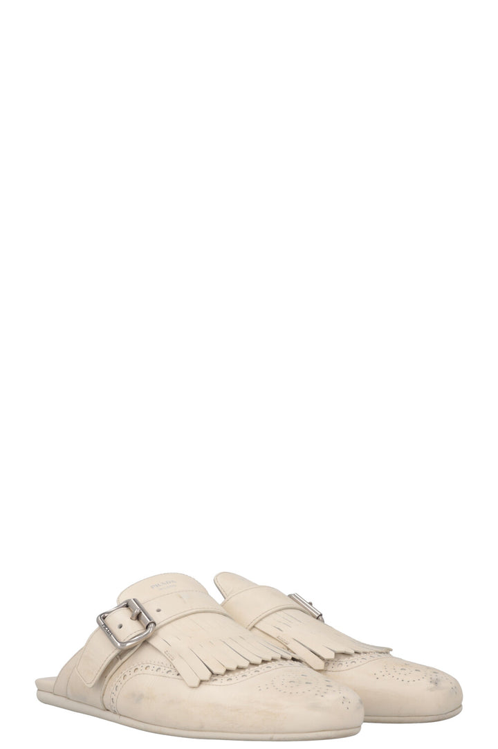 PRADA Mules Shuffle Cuir Blanc