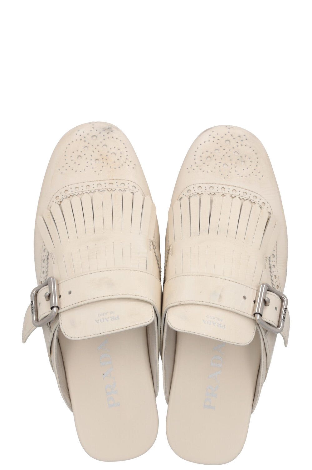 PRADA Mules Shuffle Cuir Blanc